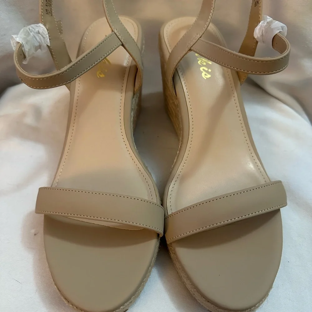 Ankis Nude Espadrille Wedge Sandals Women 9 Platform Ankle Strap Summer